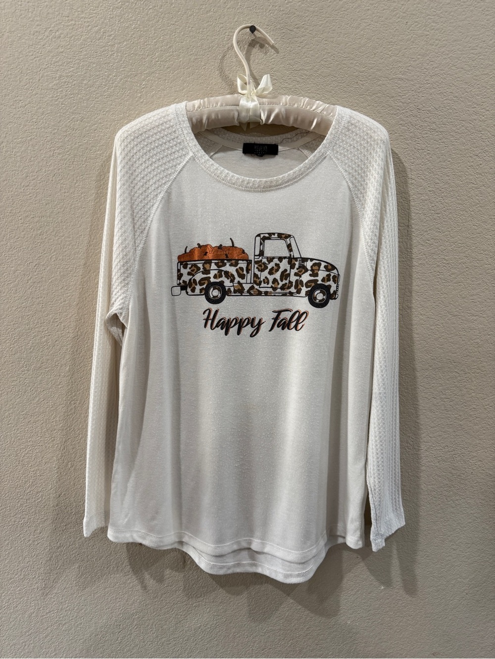 Leopard Truck 'Happy Fall' Long Sleeve Tee - Cream
